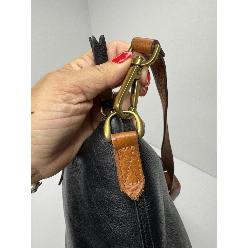 Madewell Black Thick Leather Zip Closure Double Handle Satchel Shoulder Bag‎
